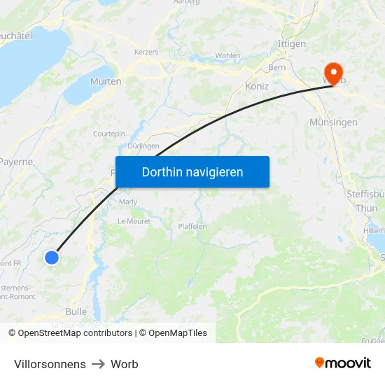 Villorsonnens to Worb map