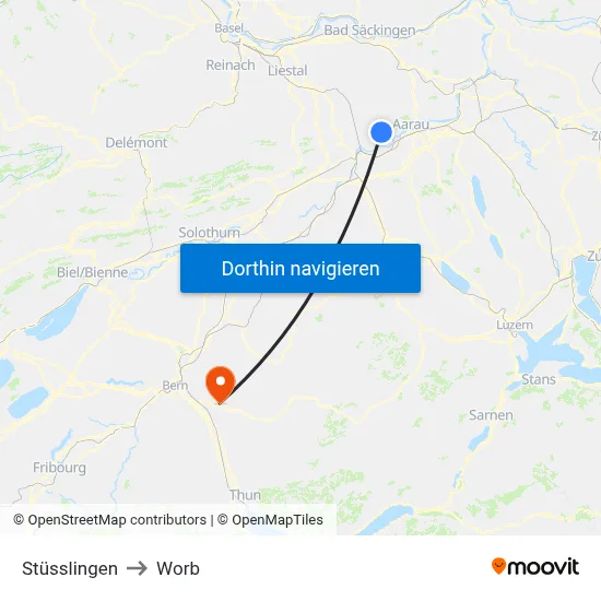 Stüsslingen to Worb map