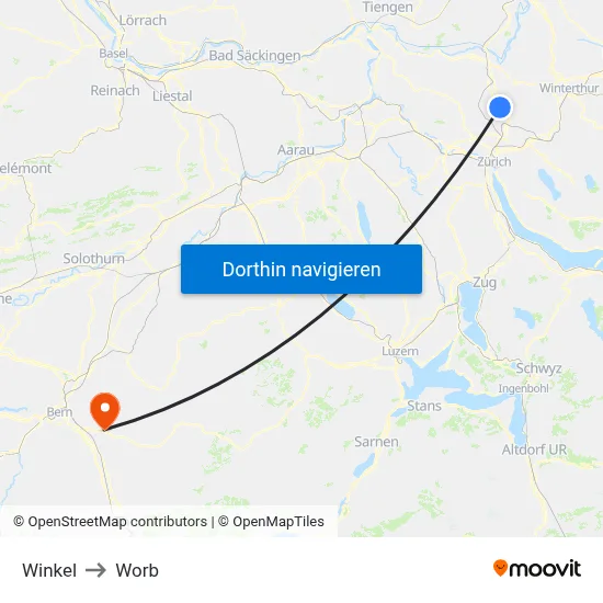 Winkel to Worb map