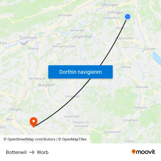 Bottenwil to Worb map
