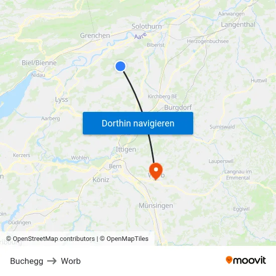 Buchegg to Worb map