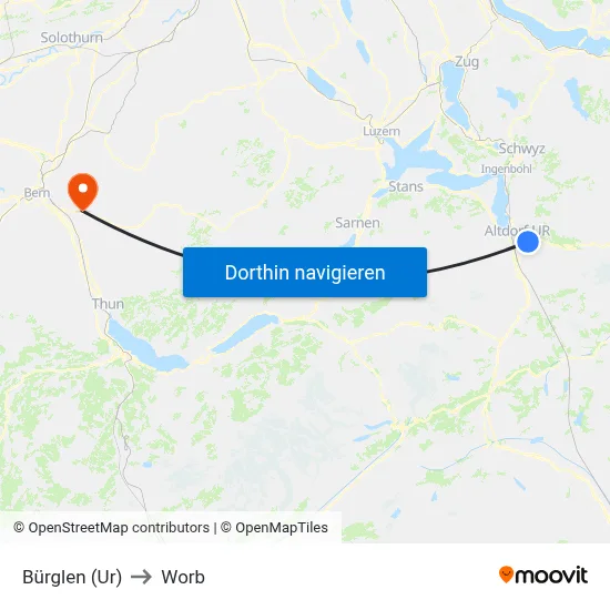 Bürglen (Ur) to Worb map