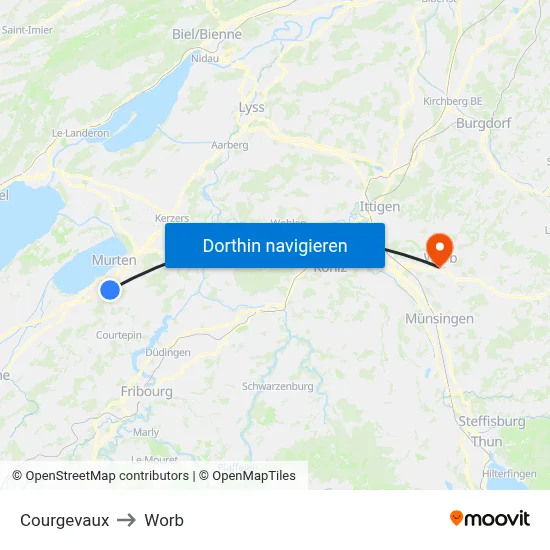 Courgevaux to Worb map