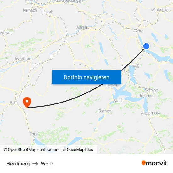 Herrliberg to Worb map