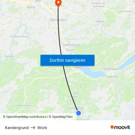 Kandergrund to Worb map