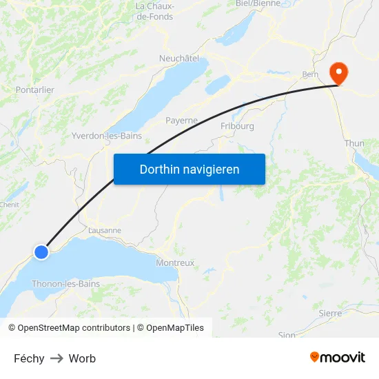 Féchy to Worb map
