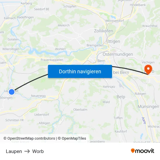 Laupen to Worb map