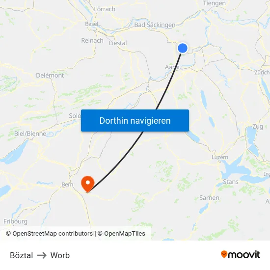 Böztal to Worb map