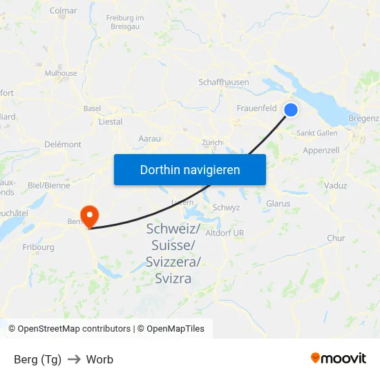 Berg (Tg) to Worb map