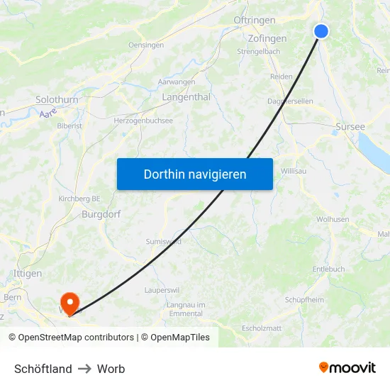 Schöftland to Worb map