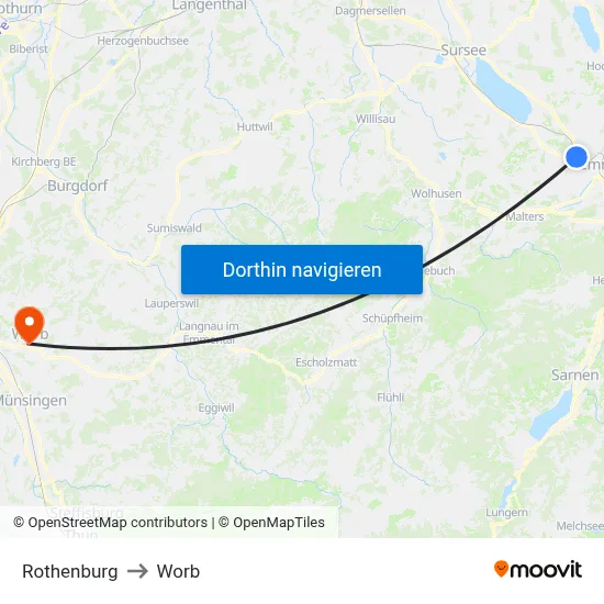 Rothenburg to Worb map