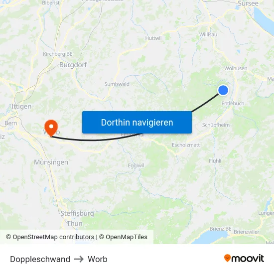 Doppleschwand to Worb map