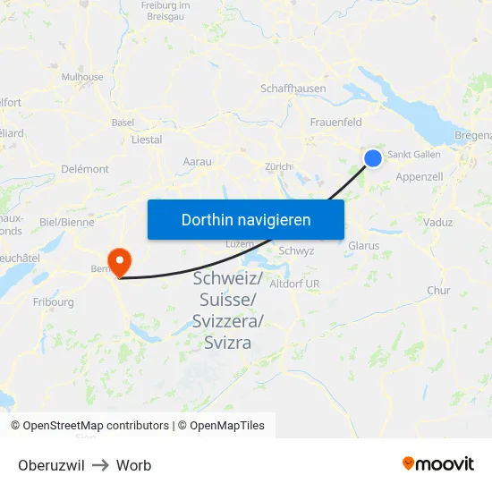 Oberuzwil to Worb map