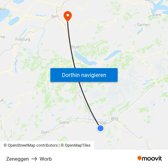 Zeneggen to Worb map
