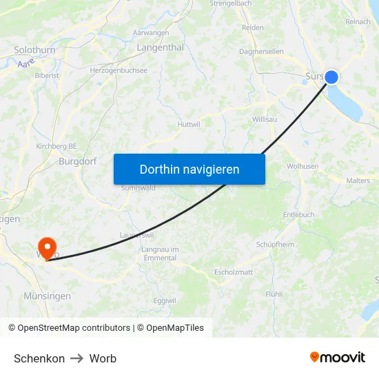 Schenkon to Worb map