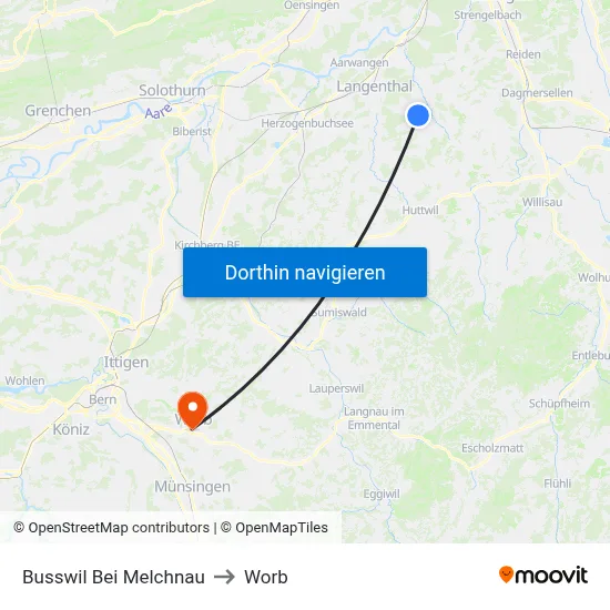 Busswil Bei Melchnau to Worb map
