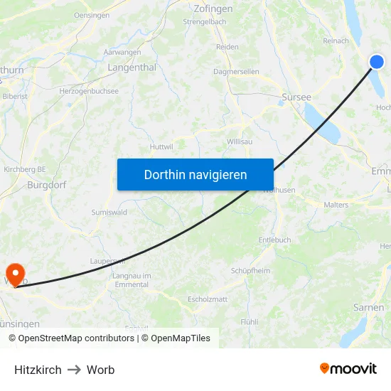 Hitzkirch to Worb map