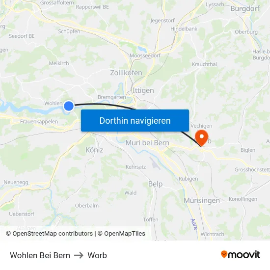 Wohlen Bei Bern to Worb map