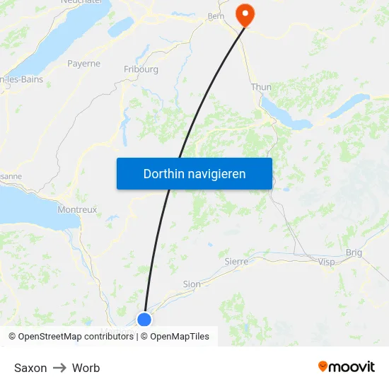 Saxon to Worb map