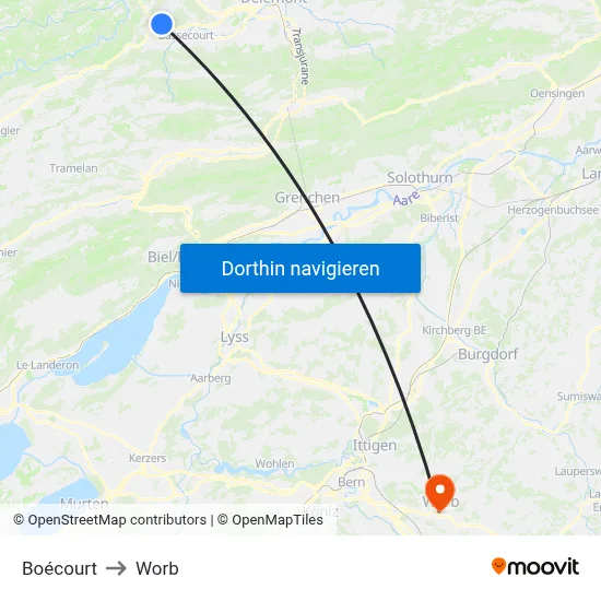 Boécourt to Worb map