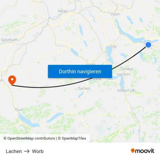 Lachen to Worb map