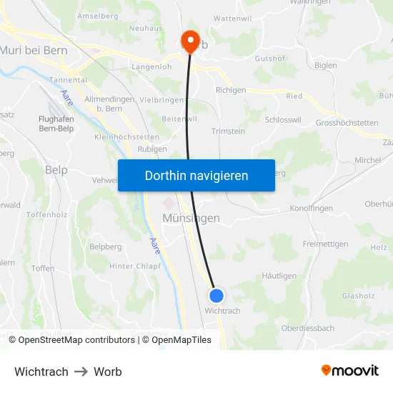 Wichtrach to Worb map