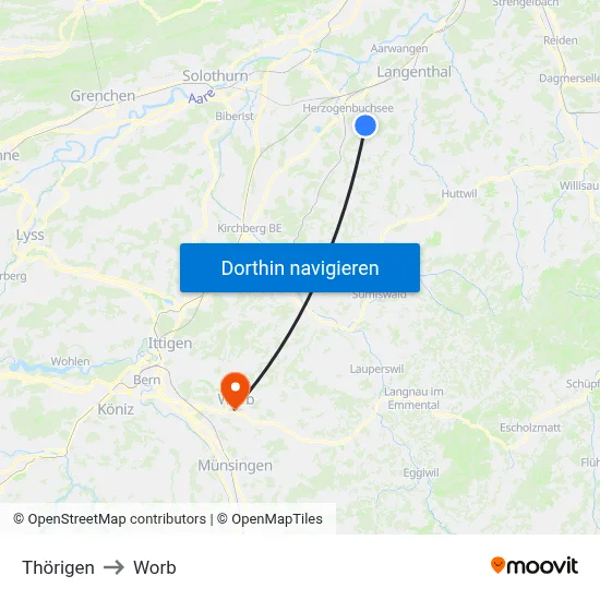 Thörigen to Worb map