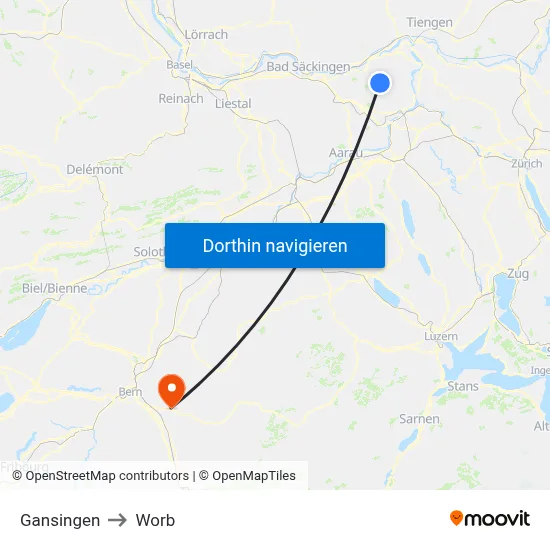 Gansingen to Worb map