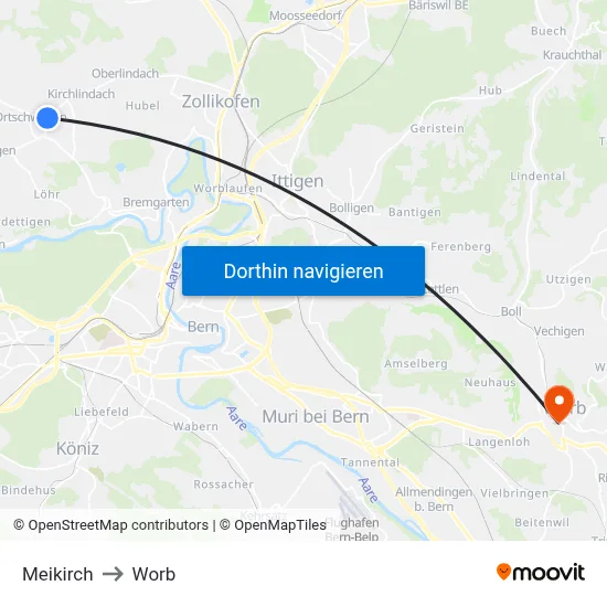 Meikirch to Worb map