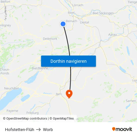 Hofstetten-Flüh to Worb map