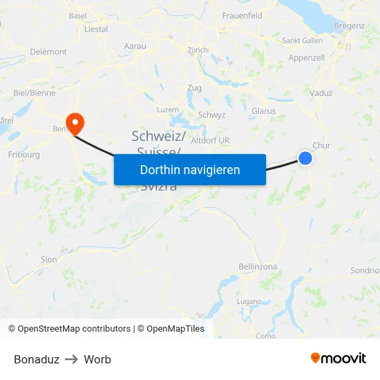 Bonaduz to Worb map