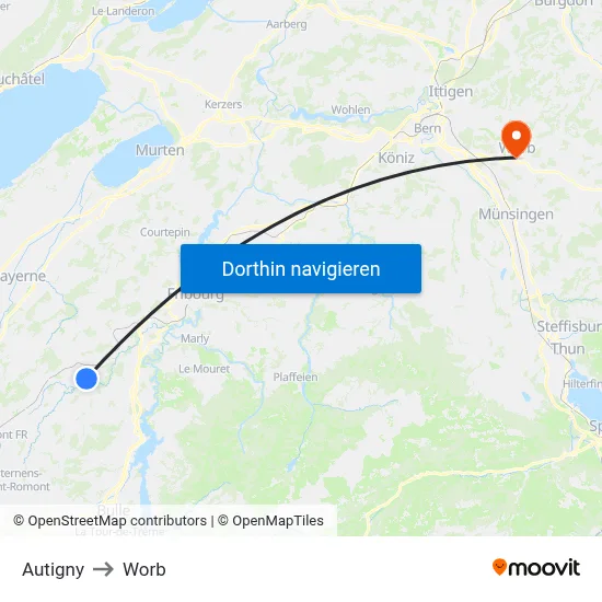 Autigny to Worb map