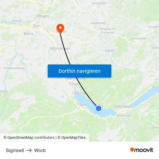 Sigriswil to Worb map