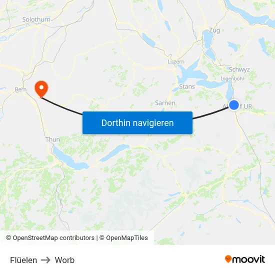 Flüelen to Worb map