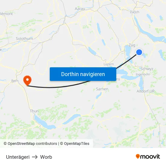 Unterägeri to Worb map