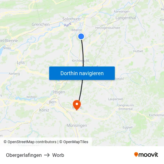 Obergerlafingen to Worb map
