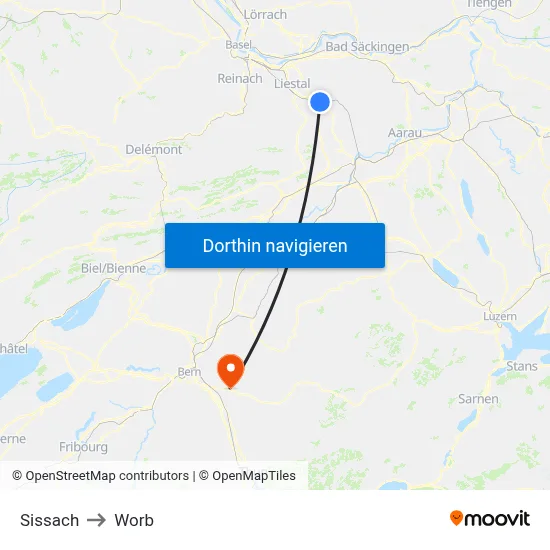 Sissach to Worb map