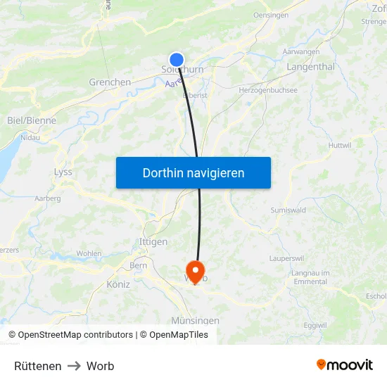 Rüttenen to Worb map