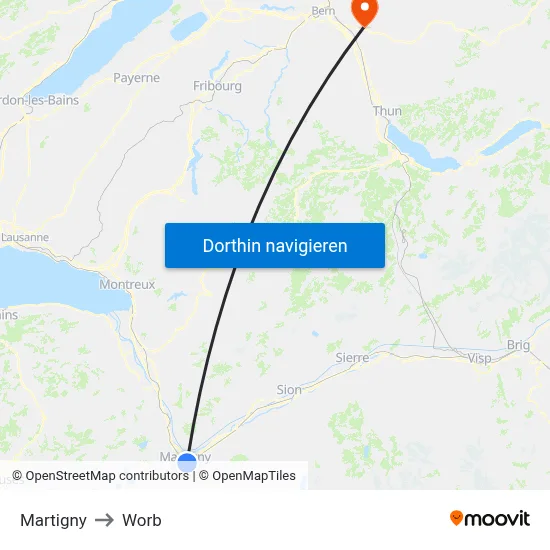 Martigny to Worb map
