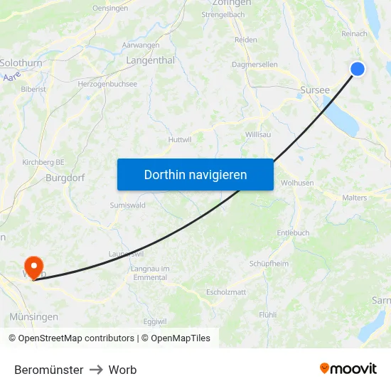 Beromünster to Worb map