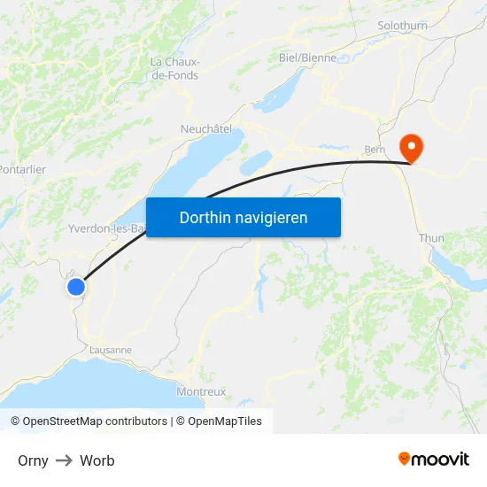 Orny to Worb map