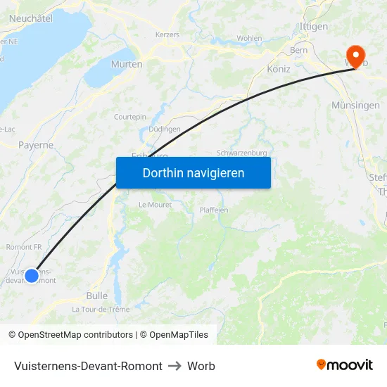 Vuisternens-Devant-Romont to Worb map