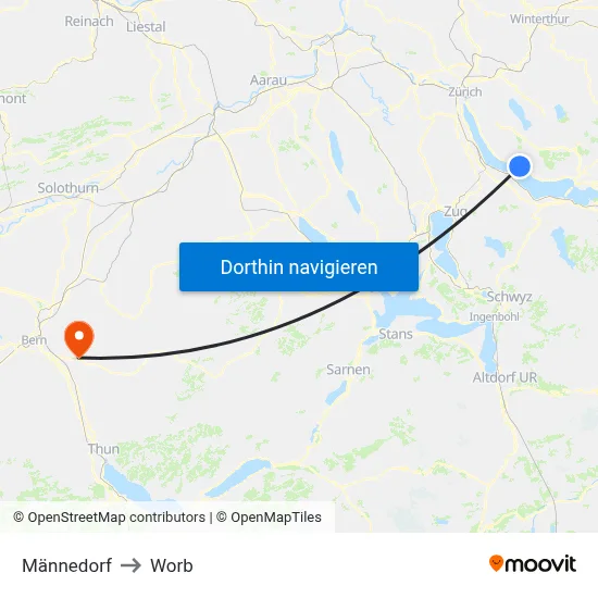 Männedorf to Worb map