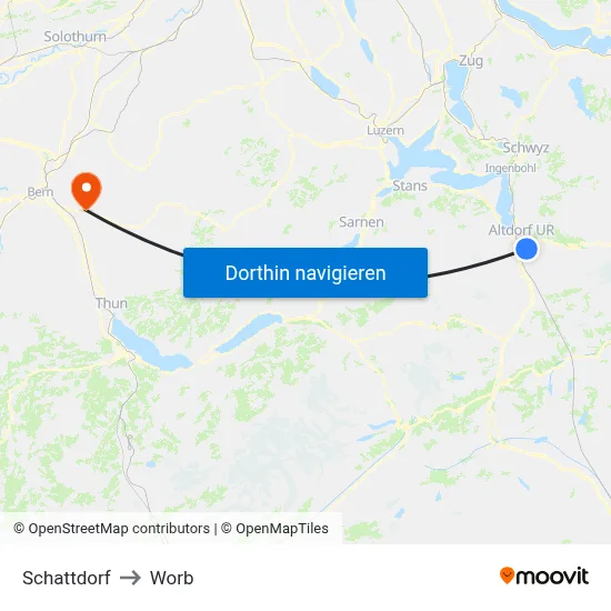 Schattdorf to Worb map