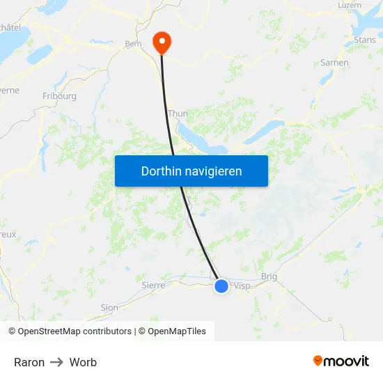 Raron to Worb map
