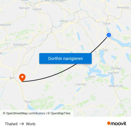 Thalwil to Worb map