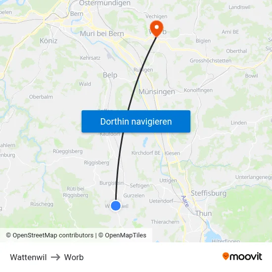 Wattenwil to Worb map