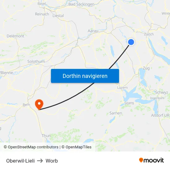 Oberwil-Lieli to Worb map