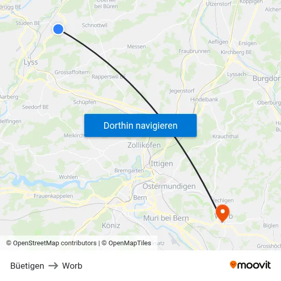 Büetigen to Worb map