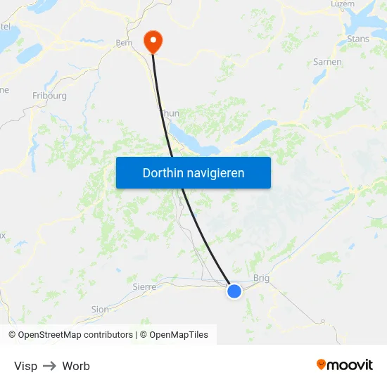 Visp to Worb map